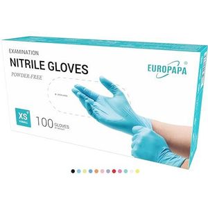 EUROPAPA® Wegwerphandschoenen, 100 stuks, wegwerphandschoenen, onderzoekshandschoenen, poedervrij, zonder latex, niet steriel, latexvrij, wegwerphandschoenen (XS, Lichtblauw)