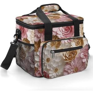 Camping Ice Pack, Wit Goud Bloemen Print Geïsoleerde Koeltas Grote Capaciteit Ijspak Draagbare Camping Cooler Outdoor Picknick Cooler