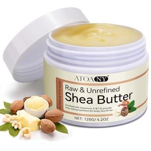 Sheaboter, biologisch, ongeraffineerd, koudgeperst (120 ml), 100% puur en natuurlijk, puur veganistisch vervaardigd, premium sheaboter, natuurlijke gladde kariténotenlippenbalsem, parfumvrije