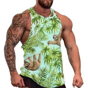 Luiaard klimboom heren tanktop grafische mouwloze bodybuilding T-shirts casual strand T-shirt grappige sportschool spier