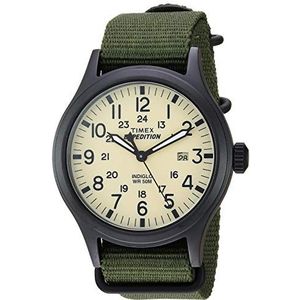 Timex Expeditie Scout Nylon Band Heren Horloge, Groen/Natuurlijk/Zwart, 40 mm, Klassiek