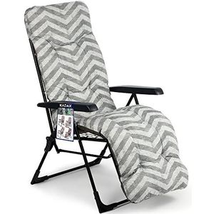 KADAX Tuinstoel met verstelbare rugleuning, relaxstoel van gepoedercoate stalen constructie, i klapstoel met draagvermogen tot 110 kg, ligstoel met kussen (L rechthoekig, grijs zigzag)