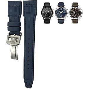 INSTR Nylon kalfsleren horlogeband voor IWC Big Pilot IW377714 Mark18 SPITFIRE canvas band 22 mm 21 mm 20 mm (Color : Blue Blue line 2, Size : 22mm)