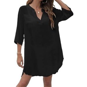 Cover Ups Voor Vrouwen Strandkleding Vrouwen Badpak Cover Up Jurk V-hals Effen Kleur Zomer Badpak Cover Up Strand Shirt Jurk Badpak Cover Ups Voor Vrouwen (02 Zwart, M)