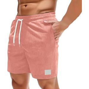 Shorts Heren Zomer Shorts Heren Katoenen Corduroy Cargo Shorts Heren Zomer Effen Bermuda Shorts Stretch Elastische Tailleband Met Zakken, S-XXL(Pink,XXL)