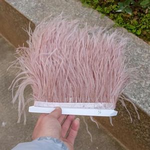 1/5/10meter Natuurlijke Struisvogelveren Trim Jurk voor Vrouwen Kwaliteit Zachte Pluimen Franjes Bruiloft Rok Decoratie Feestdoek Lint-Leer roze-10meter