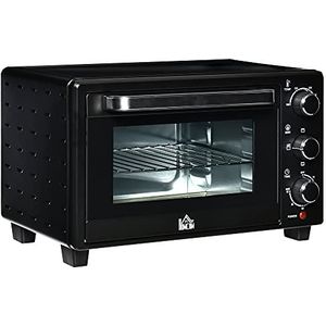 HOMCOM mini-oven 21 l met 1 rooster en 1 bakplaat 3 kookstanden instelbare temperatuur oven 1400W metaal RVS gehard glas zwart + zilver 46,4 x 38 x 28,5 cm