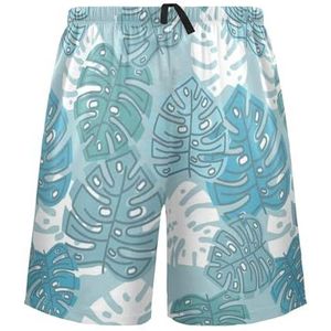 LI ZHI XIN Herenpyjamabroek, korte pyjamabroek, zomer casual shorts, elastische tailleband met trekkoord, rechte losse pasvorm met 2 zakken, S-XXL tropisch bladpatroon, Meerkleurig, S