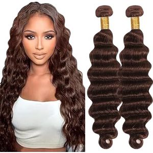 Lakaisa Deep Wave Human Hair Bundles Sew in Hair Chocolate Brown Real Hair Extensions 2 Bundles 100% Unprocessed Brazilian Virgin Hair No Smell for Woman 26 26 Inch