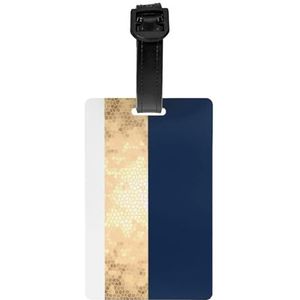 Elegante Faux Goud Marineblauw Wit Strepen Accent, Bagage Tags PVC Naamlabel Reizen Koffer Identifier ID Tags Duurzaam Bagage Label