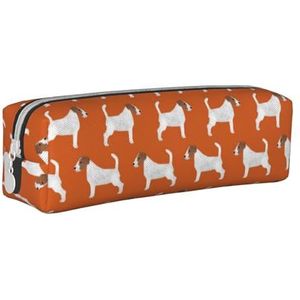 YWSOTRE Jack Russell Terriers Oranje Leuke Hond Jack Russells, Potlood Pouch Pen Case Draagbare Lederen Potlood Tas met Rits Cosmetische Pouch Tas, zoals afgebeeld, Eén maat, Tas Organizer