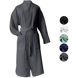 heimtexland ® Badjas, wafelpiqué, reisbadjas, saunajas, 100% katoen, Oeko-Tex, licht, sneldrogend, huidvriendelijk, voor dames en heren, type 881, antraciet, S
