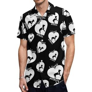 I Love MY PitBull Dog Overhemden met korte mouwen voor heren, casual overhemden met knopen, zomertops met zak