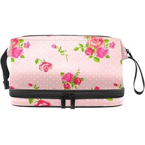 Rose Make-upzak Dubbele Laag Ruime Cosmetische Zakken voor Vrouwen en Meisjes Reizen Draagbare Toiletry Pouch met Rits, Meerkleurig, 27x15x14 cm/10.6x5.9x5.5 in, Make-up zakje