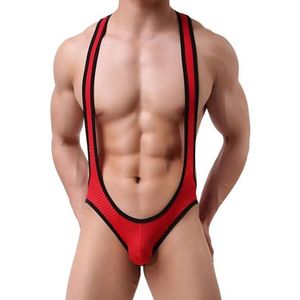ROSVAJFY Sexy String Heren Bretels Jockstrap Ondergoed Hot Mankini Borat String Tanga Elastische V-Strap String Onderbroek Mannelijke Strand Slip Suspensorium Strand Kostuum, Rood, Eén maat