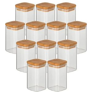 gouveo set van 12 voorraadpotten 250 ml van vierkant borosilicaatglas met deksel - kleine voorraadpot 0,25 l om te vullen - glazen container, glazen potten, voorraadpot