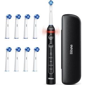 AEGISTO Roterende elektrische tandenborstel voor volwassenen met 8 opzetborstels, reiskoffer, 5 modi, oplaadbare powertandenborstel met druksensor, 3 uur snel opladen voor 30 dagen, zwart