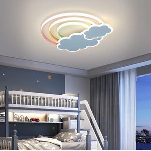 LONGDU Moderne plafondlamp dimbare LED slaapkamer regenbooglamp, inbouw plafondverlichtingsarmaturen for kinderkamerdecoratie, 48W 3-kleuren lichtwisselmodus LED dicht bij plafondlamp (Color : Blue)
