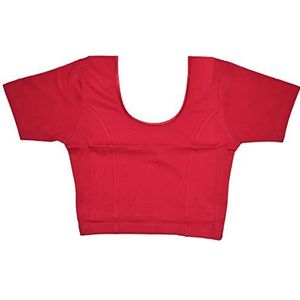 VRINDAVANBAZAAR.COM Indiase tuniek tops kant-en-klare katoenen lycra saree blouse voor dames, Rood, L