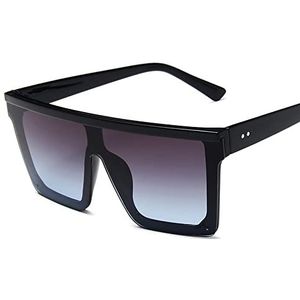Retro Flat Top Zonnebril Vierkante Toon Gradiënt Zonnebril Groot Frame Een Stuk Zonnebril Outdoor Strand Reizen Bril