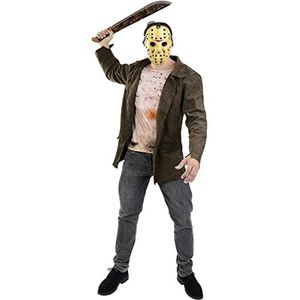 Funidelia | Friday the 13th Jason kostuum OFFICIËLE voor mannen ▶ Friday the 13th, Horrorfilm, Horror - Kostuum voor Volwassenen, Accessoire verkleedkleding en rekwisieten voor Halloween, carnaval & feesten - Maat S - Bruin
