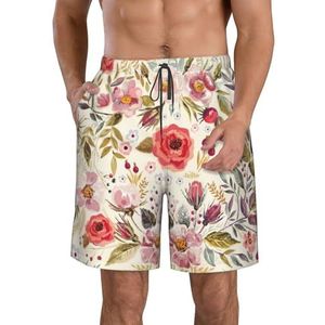 Roze Theepot Print Heren Zwemplank Shorts Zwembroek Trunks Badmode Sneldrogende Surfen Strand Essentiële Zomer, Modern bloemen, 3XL