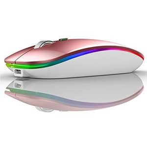 Uiosmuph G12 Oplaadbare draadloze muis, 2.4G muis voor laptop stille muizen draadloos ontwerp met USB & 1600 DPI Compatibel met Macbook iPad PC Computer Notebook Laptop- Roségoud