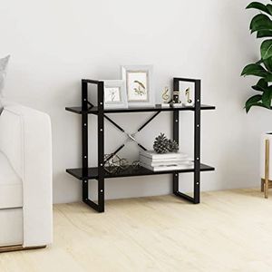 AJJHUUKI Boekenkast met 2 niveaus, zwart, 80x30x70 cm, ontworpen houten meubels