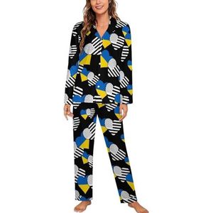 Oekraïne Vlag En Amerikaanse Vlag Vrouwen Pyjama Sets Tweedelige Button Down Nachtkleding Lange Mouw Top En Broek Loungewear