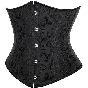 SZIVYSHI Korset Dames onderborst satijn Lace Up Waist Cincher Corsage Top Shaper Bustier, Jacquard Zwart,3XL