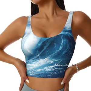 Big Ocean Wave Hd Print Casual Wear Vrouwen Sport Vest Yoga Vest Workout Vest Voor Vrouwen Lichtgewicht Trendy, Zwart, S