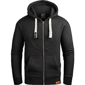 Grin&Bear GB601 heren sweatshirt met capuchon en ritssluiting, Zwart, S