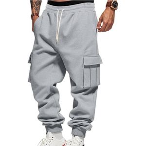 Cargo Joggingbroek Heren Fleece Warme Joggingbroek Wijde Joggingbroek Trainingsbroek Lange Sportbroek Vrijetijdsbroek Winter Relaxte Broek Cargo Joggingbroek Met Zakken(Gray,3XL)