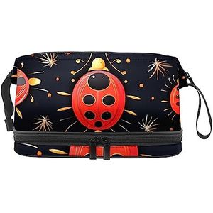 Dubbele Laag Cosmetische Tas Lieveheersbeestjes Roze Draagbare Make-up Tas Reizen Organizer Pouch voor Vrouwen Meisjes Toiletartikelen Tassen, Multi 3, 27x15x14 cm/10.6x5.9x5.5 in, Make-up zakje