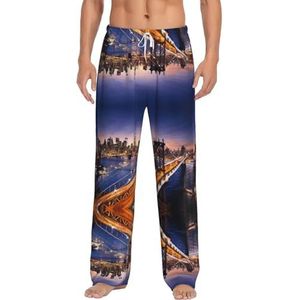 Brooklyn Bridge Lange loungewear voor heren, nachtkleding, pyjamabroek, nachtkleding met zakken en trekkoord, Wit, S