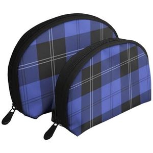 Make-uptas, cosmetische reistas 2 stuks draagbare clutch pouch set zakje organizer Ramsay jacht tartan in blauw, zoals afgebeeld, Eén maat