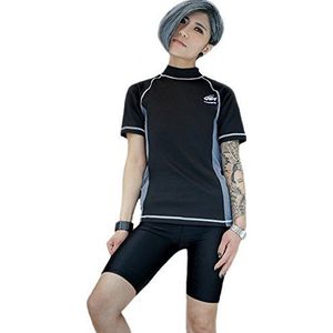 BaronHong Tomboy Lesbische Tomboy Zip Up Borst Mouwen Sneldrogend Badmode Set Top + Zwembroek, zwart, XS