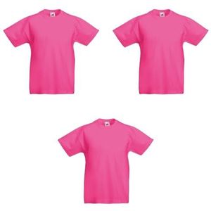 GIDUTEX Fruit of The Loom Original T-shirt voor kinderen, uniseks, 3 stuks, fuchsia, 164