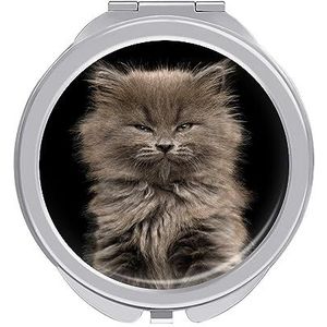 Portret van Grijze Kitten Compacte Kleine Reizen Make-up Spiegel Draagbare Dubbelzijdige Pocket Spiegels voor Handtas Purse