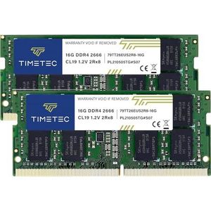 Timetec 32 GB KIT(2 x 16 GB) DDR4 2666 MHz PC4-21300 Ongebufferd ECC UDIMM 1.2V CL19 2Rx8 Dual Rank 260-pins SODIMM Geheugen RAM-module Upgrade (32 GB KIT(2x16GB))