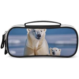 DWTJKMS 2 Polar Bears Lederen Make-uptas Draagbare Kleine Cosmetische Organizer Waterdichte Toilettassen Borstels Potloden En Reizen Make Up Accessoires
