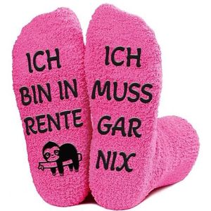 Kisvic Grappige sokken voor pensioen cadeau vrouw, ik ben in pensioen ik moet gaarne gepensioneerd cadeau vrouw dames, knuffelsokken, grappige sokken, pensioen, afscheidscadeau, krachtig roze, One