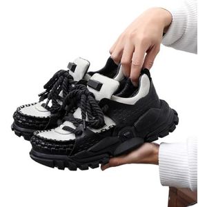 Heren Retro Echt Leren Plateau Enkel Motorlaarzen, Casual Chunky Wandellaarzen, Street Punk Rock Veterschoenen(Creamy 2,46 EU)