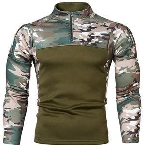 Heren Pullover Stand Kraag Sweatshirt Mannen 1/4 Zip Tactische Lange Mouw Shirt Militaire Stijl Combat Shirt Top Outdoor Kleding voor Jacht Camping Wandelen Mannen 1/4 Zip Camo Sweatshirt, B-groen, XL