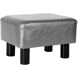 Kleine PU-lederen voetenbank, voetsteun, voetenbank, poef, gewatteerde rechthoekige stoel met houten poten (grijs) (Color : Grey, Size : One Size)