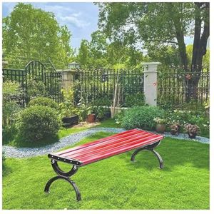 Houten tuinbank, terrashouten picknickbank met armleuningen en gegoten aluminium poten, stevig en duurzaam, geschikt for gazons, balkons, binnenplaatsen, afmetingen: 120 cm/150 cm(Color:Maroon red,Siz