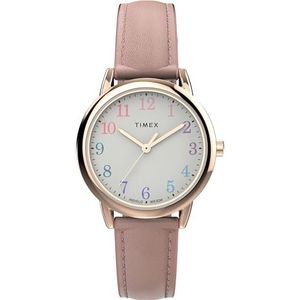 Timex Dames Easy Reader 30 mm horloge - zwarte band witte wijzerplaat zilverkleurige kast, Roze/Wit/Rose Goudkleurig, riem