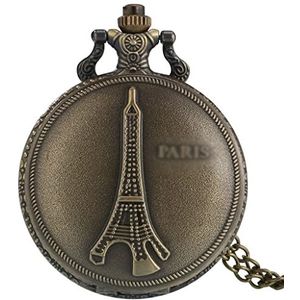 Zakhorloge - Eiffeltoren Display Brons Antiek Quartz Zakhorloge Ketting Ketting Wandklok Zakhorloge (Kleur: A, Maat: One Size)