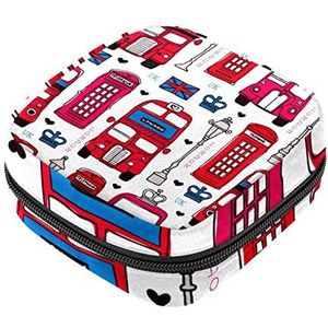Maandverband Opbergtas, Vrouwelijke Product Pouches Draagbare Periode Kit Tas voor Meisjes Vrouwen Dames Londen Liefde UK Bus, Meerkleurig, 4.7x6.6x6.6 in/12x17x17 cm
