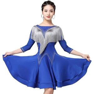 FZHQNZJF Kwast Latijnse Dans Prestatie Jurken Elastisch Salsa Tango Opleiding Visgraat Rok Glanzend Cha Cha Balzaal Kostuums Ademend Danskleding voor Rumba-Samba,Blauw,3XL